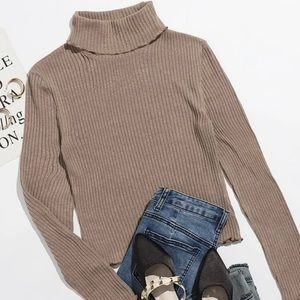 Brand New SHEIN Brown Lettuce Trim Turtle Neck